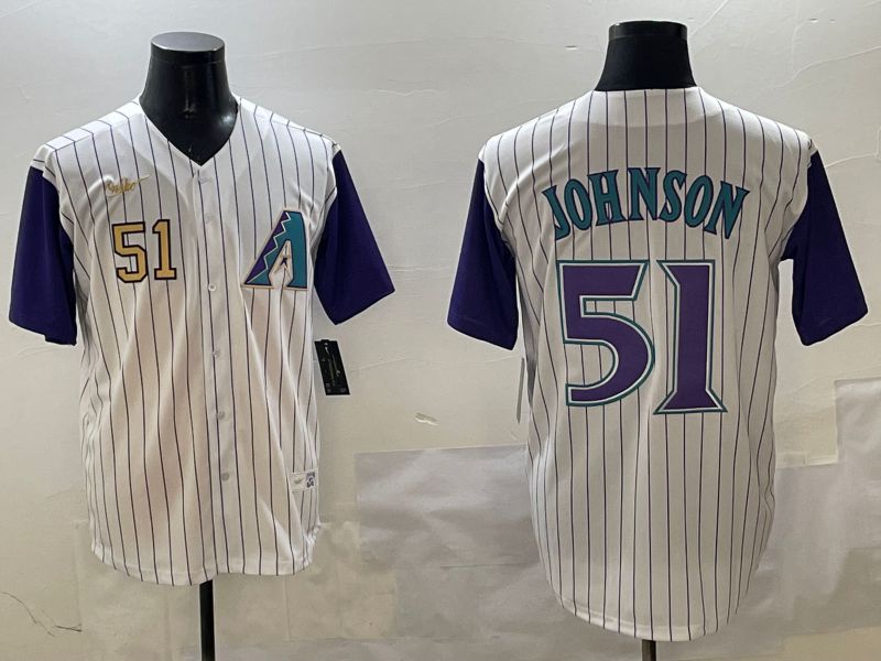 Men Arizona Diamondback #51 Johnson White Stripe Throwback Game 2025 Nike MLB Jersey style 4->arizona diamondback->MLB Jersey